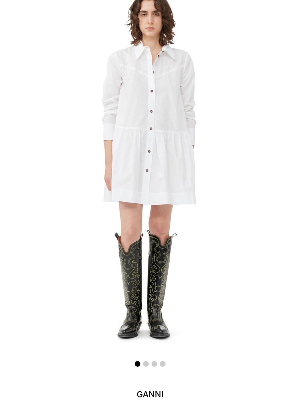 Ganni White Button-Front Cotton Shirt Mini Dress